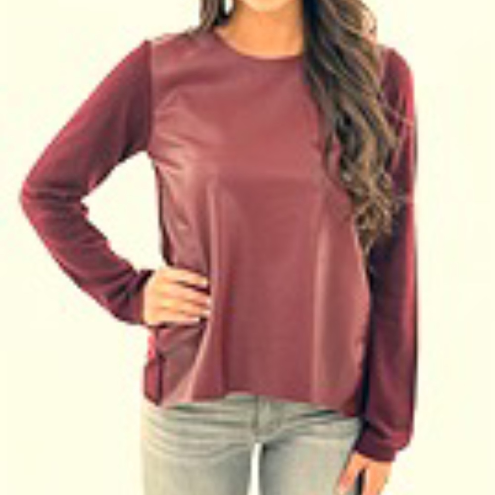 Crimson leather front sweater